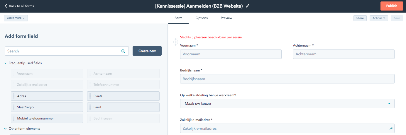 Formulier hubspot functionaliteit