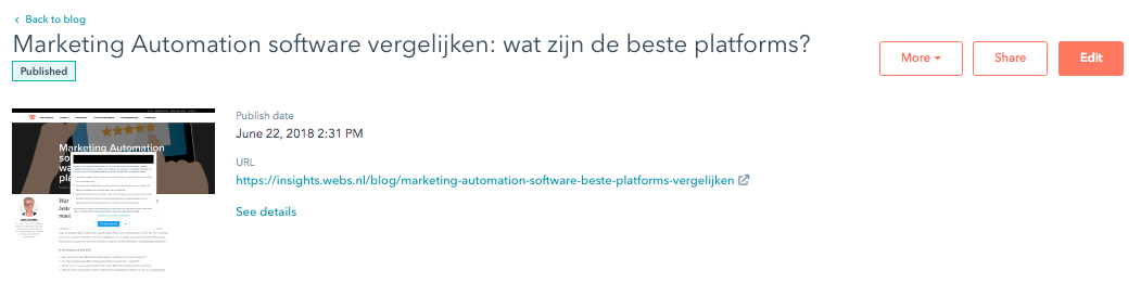 Feature van HubSpot Marketing tool: blog