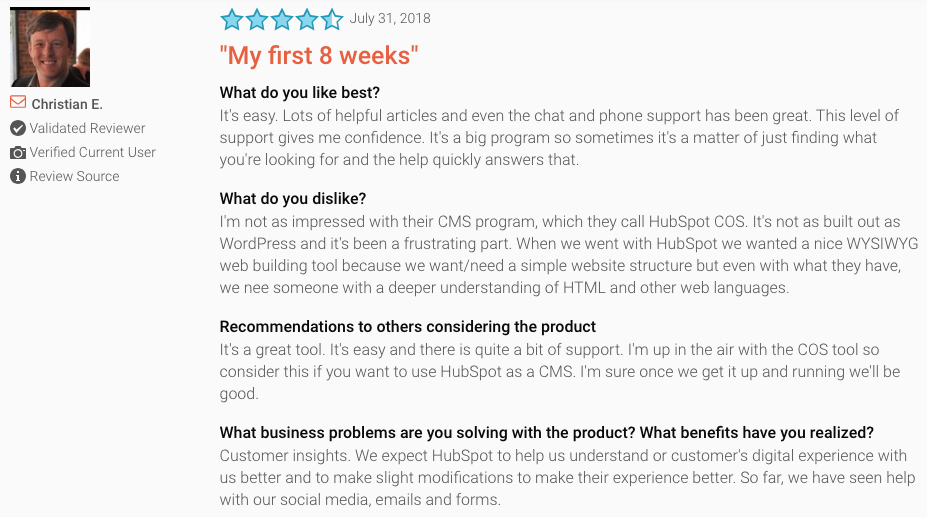 Een HubSpot review waarin de eerste 8 weken van gebruik beschreven wordt