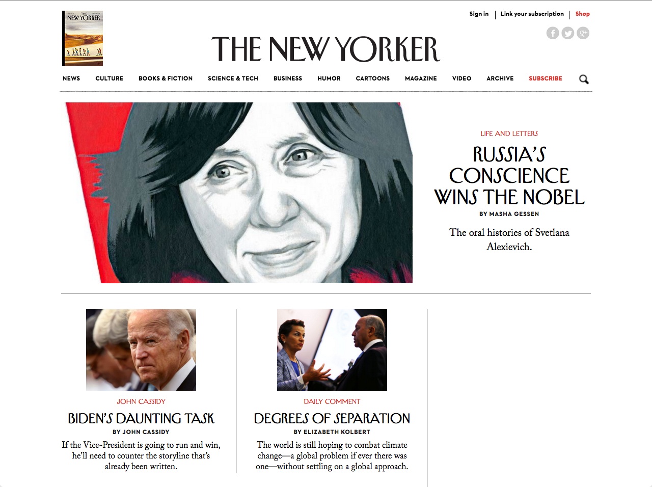 de website van een bekend new yorks blad the new yorker welke gebruik maakt van herkenbare lettertypen welke uniek zijn